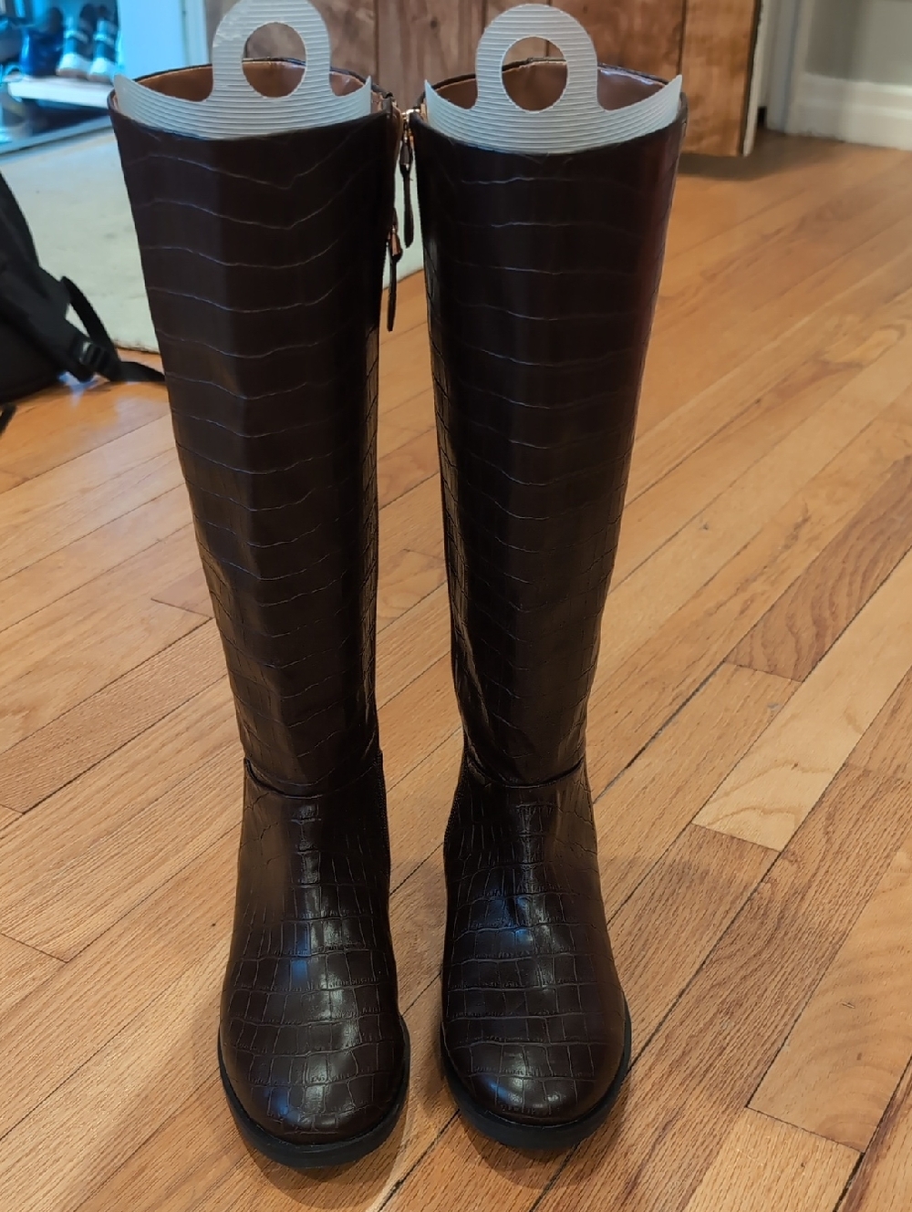 AEROSOLES Dark Brown Croc-Embossed Over-the-Knee Boots